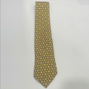 Hermes Yellow and Gray Silk Tie with Geometric Pattern